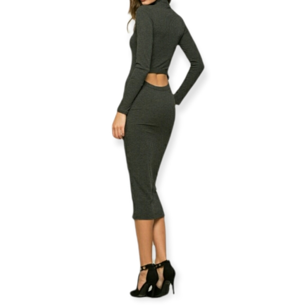 NWT| {CHARCOAL SLICE BACK COLUMN DRESS}